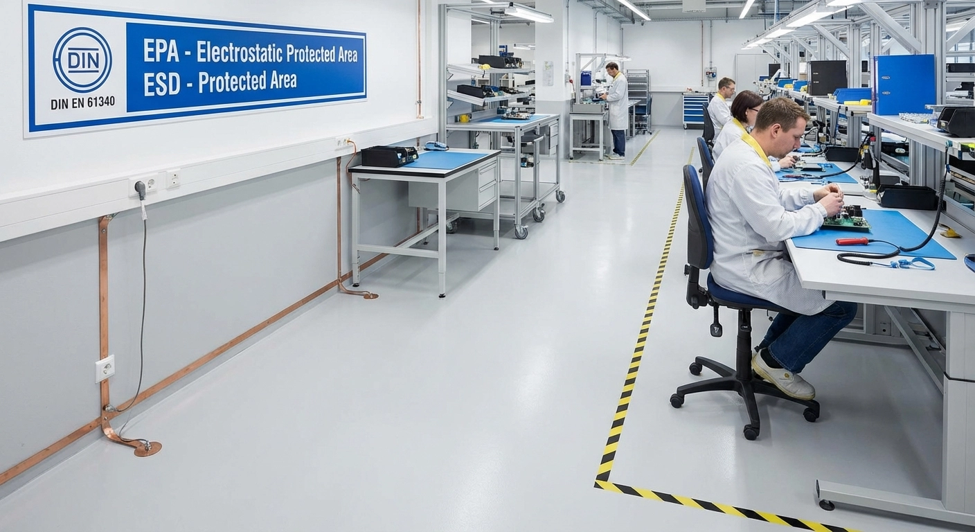 Antistatik-Bodenbelag ESD: Ableitfähige Böden für Werkstatt und EPA nach DIN EN 61340-5-1