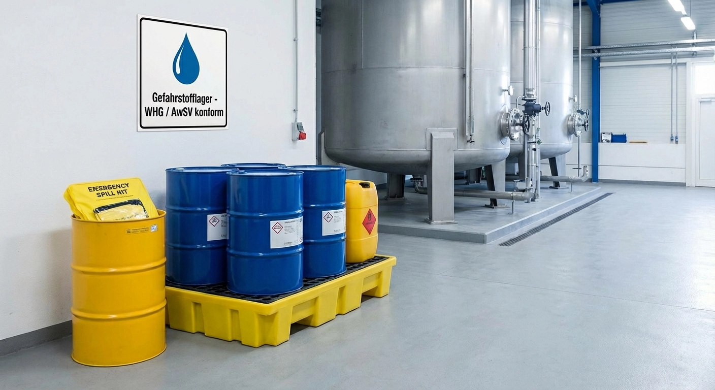 Gewässerschutz im Betrieb 2026: WHG und AwSV richtig umsetzen — Leckagemanagement, Prüfpflichten und Betreiberpflichten