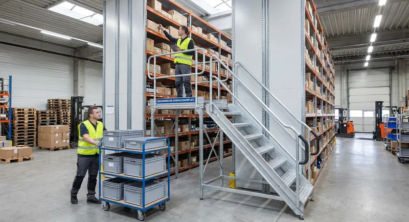 Podesttreppen Lager: ASR A1.8 & DIN ISO 14122 [2026]