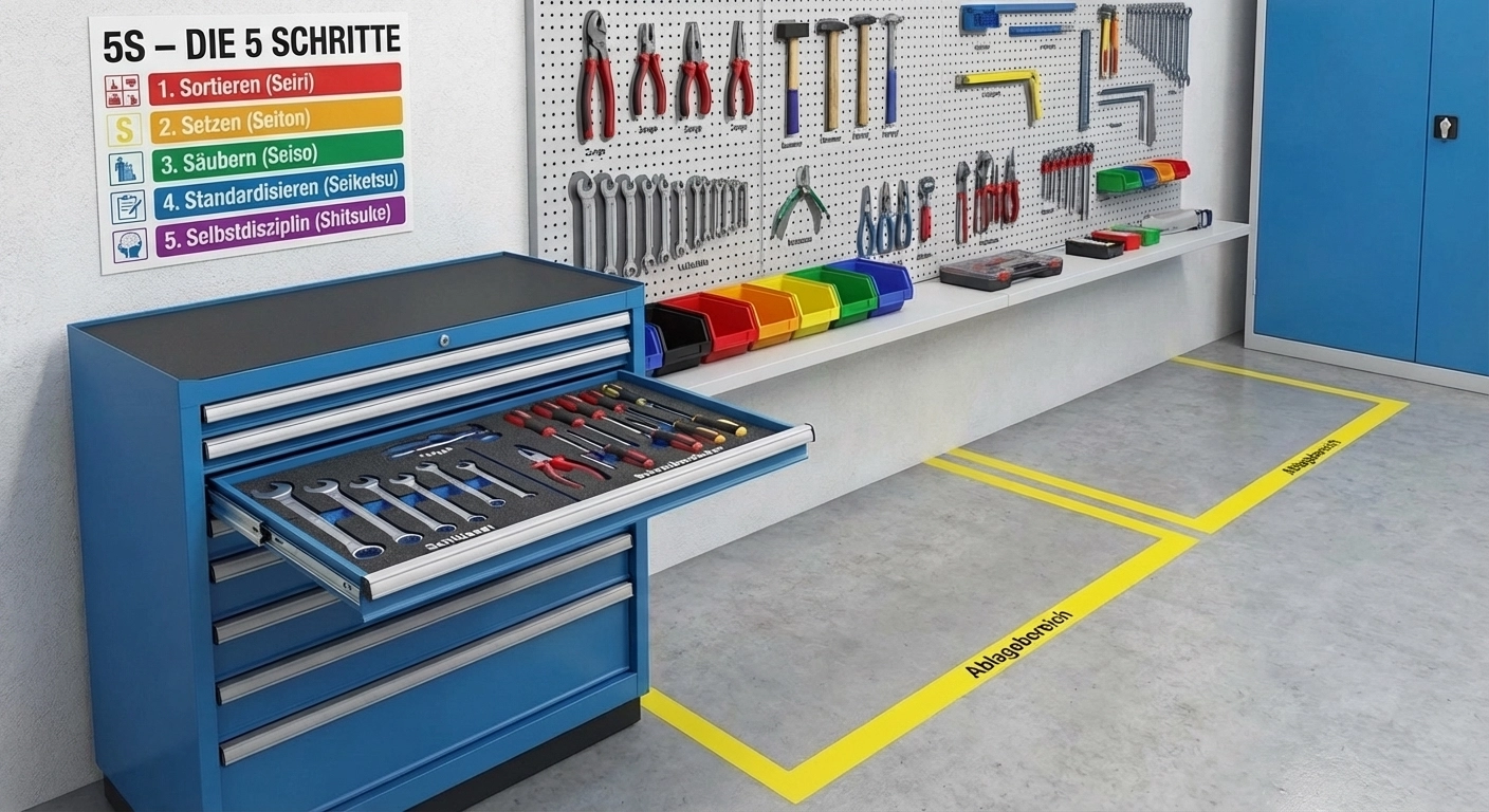 Werkstattorganisation mit System: Lochplatten, Schubladeneinteilungen und Lean-Prinzipien