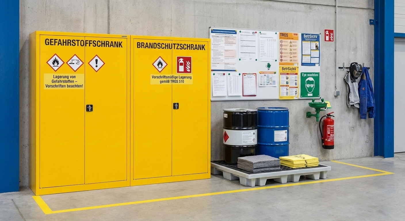 Werkstattschränke für Gefahrstoffe: Vorschriften, Schranktypen und Compliance-Checkliste